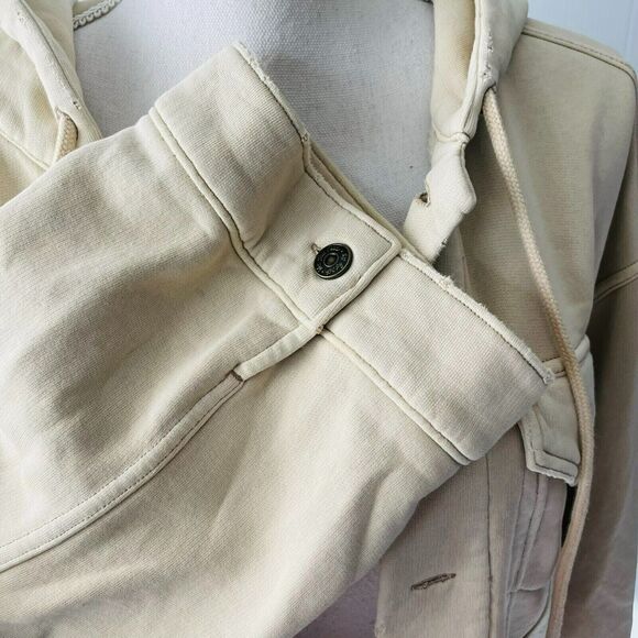 Free People Dreamers Cropped Knit Jacket Tea Tan Fleece Lined Size Small S Hood - Picture 4 of 10